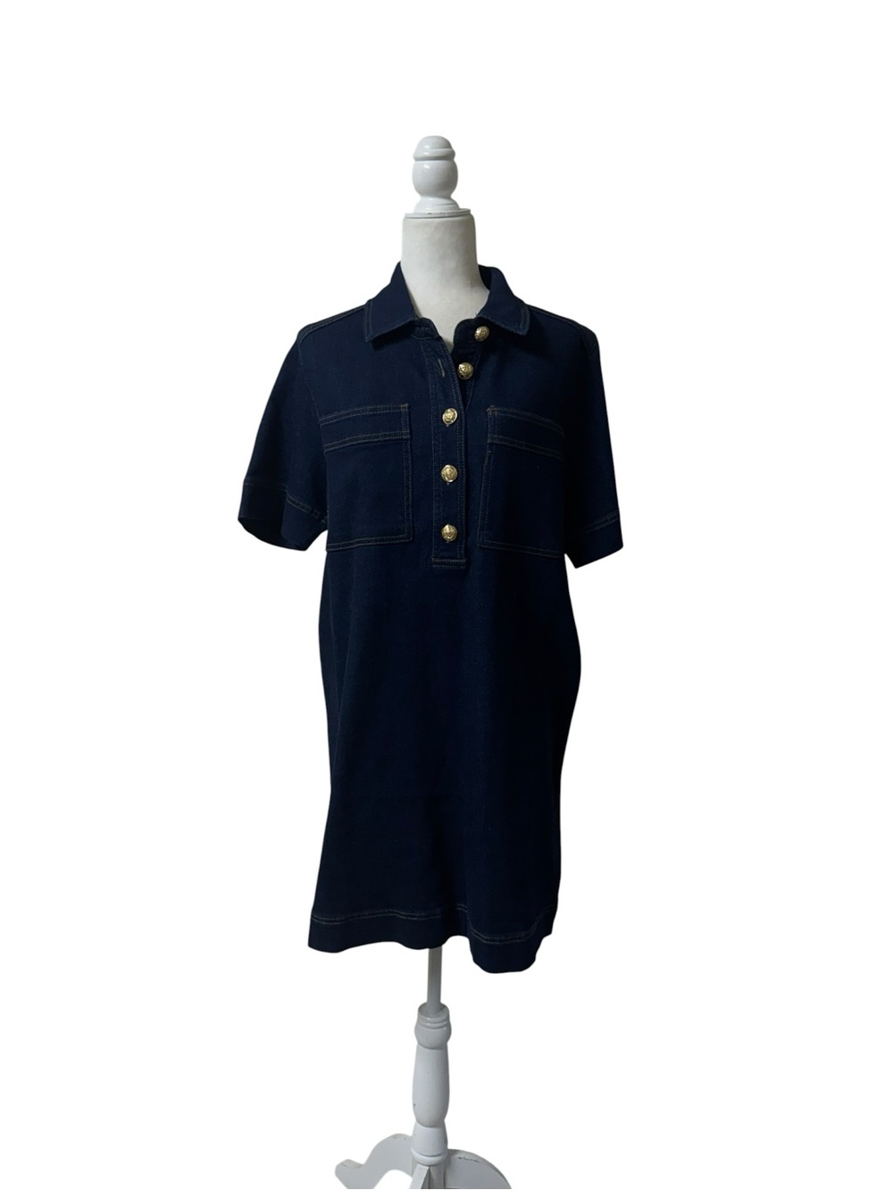 DKNY JEANS DENIM MINI SHIFT BUTTON DRESS  PREPPY SZ LARGE